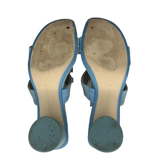 ZARA Women Sandals Size 6.5 (37) baby blue chunky 2.25" heels - Picture 10 of 14